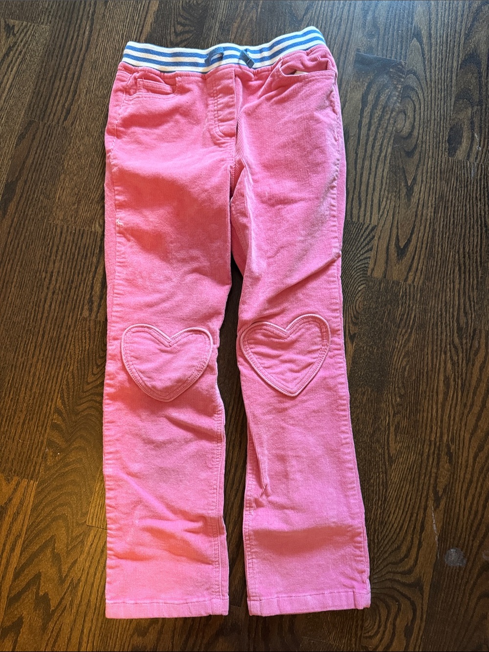 Mini Boden Pink Heart Knee Pants with Striped Waistband